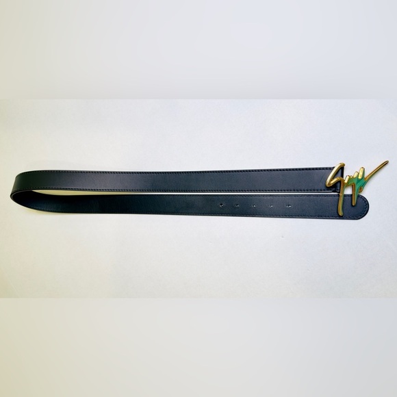 Giuseppe Zanotti Signature Logo Black Belt Brass Buckle Leather 100cm US Size 34 - Picture 6 of 15
